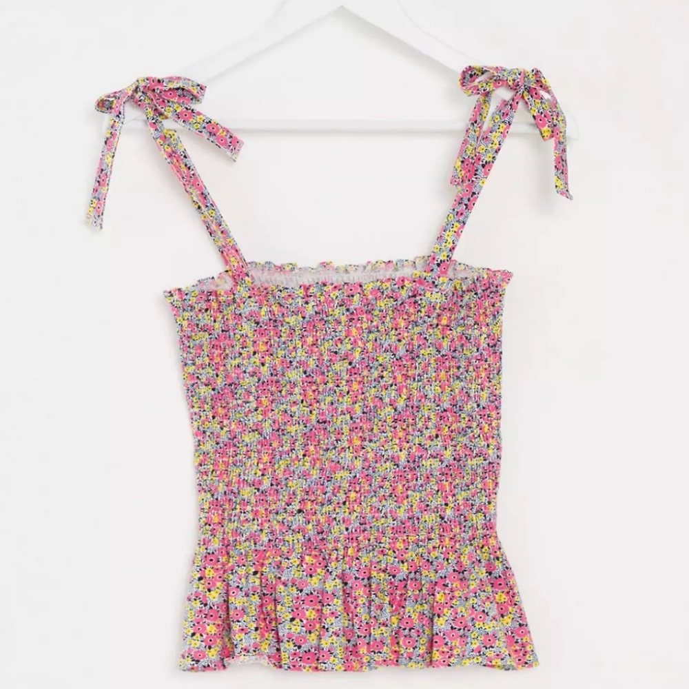 NWOT ASOS Brave Soul London Lois Shirred Tie Shoulder Tank Top *flaw*